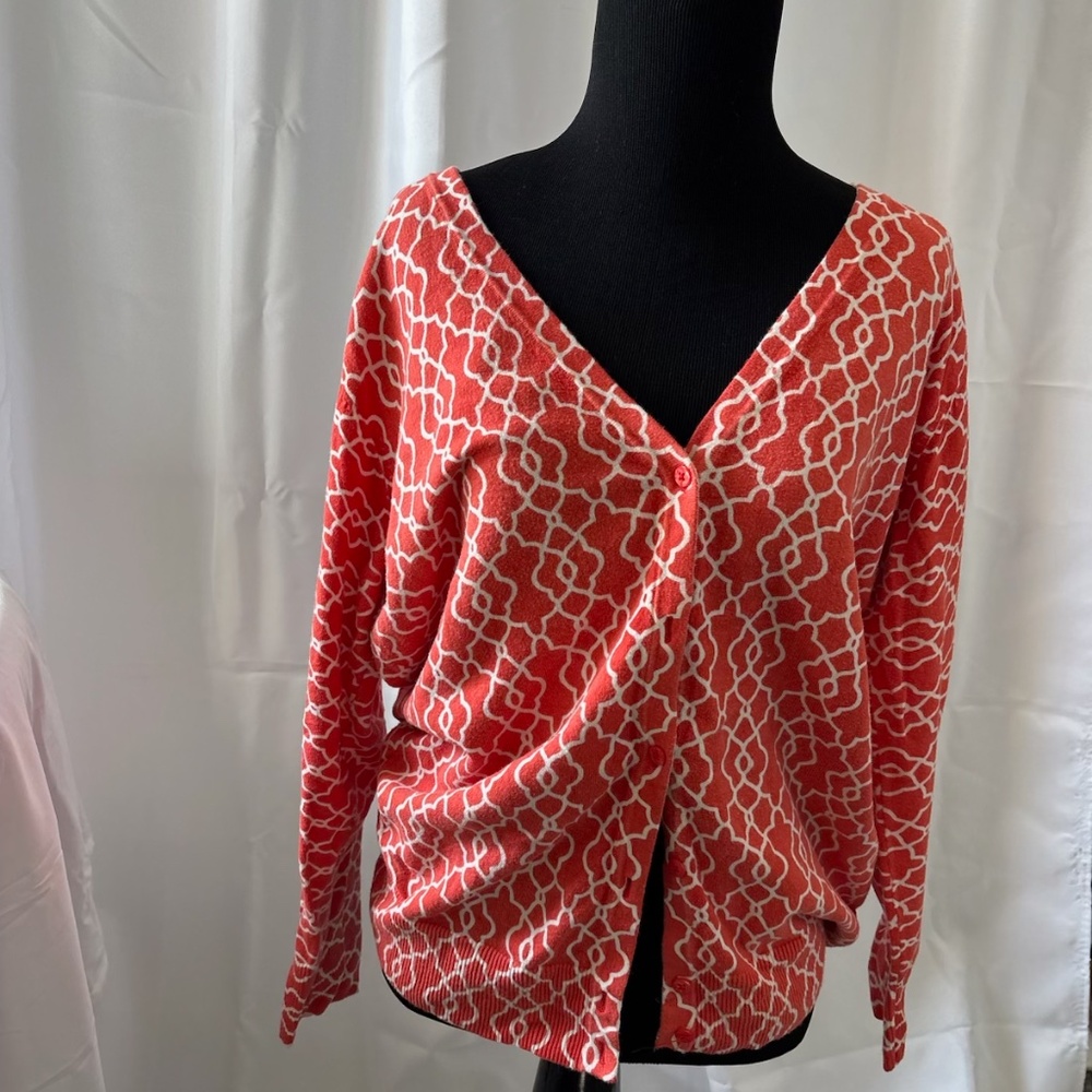 marona orange/white print cardigan, size extra large
